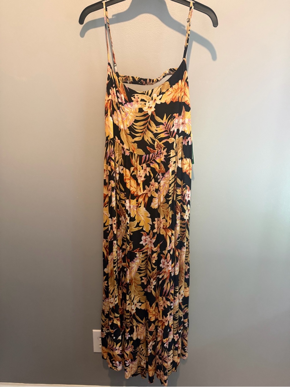 Rip Curl Black Maxi Dress with Yellow & Pink Floral Print